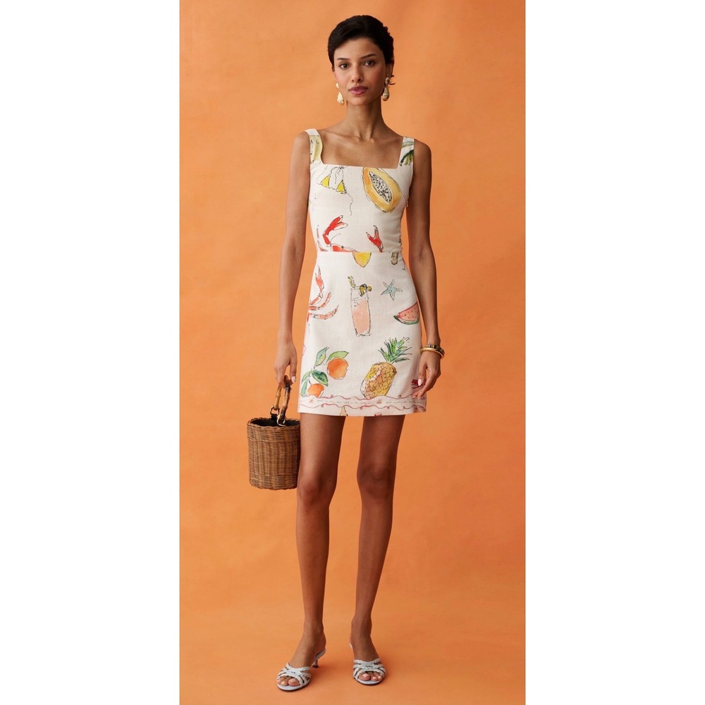 Few Moda Anaya Women White Beach Novelty Print Linen Blend Mini Dress Size 10
